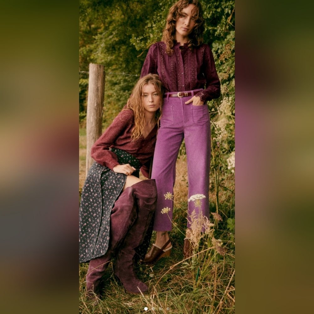 Sezane Le 70's Cropped Trousers Purple - Size 2